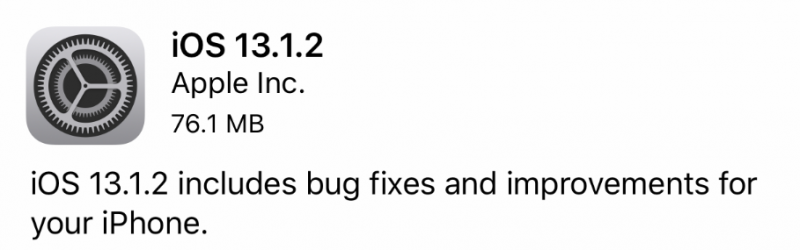 苹果iOS13.1.2、iPadOS 13.1.2推送更新