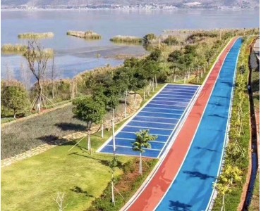 彩色陶瓷颗粒彩色防滑地坪施工图片