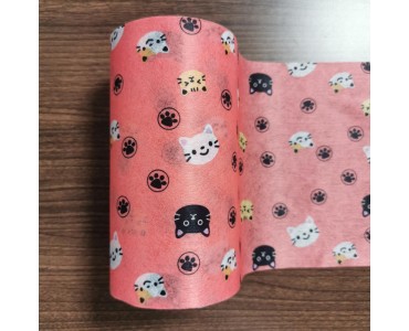 彩色水刺印花无纺布 喵咪款 泉州供应 可定制